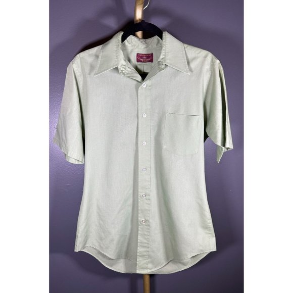 417 Van Heusen V-Taper Short Sleeve Button Down Light Green Vintage M - Picture 1 of 5